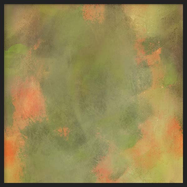 Quadro quadrado com composição abstrata de formas orgânicas em verde oliva, verde sálvia, bege e terracota, com aspeto suave e equilibrado, de estilo abstrato. Disponível em kudeko.com