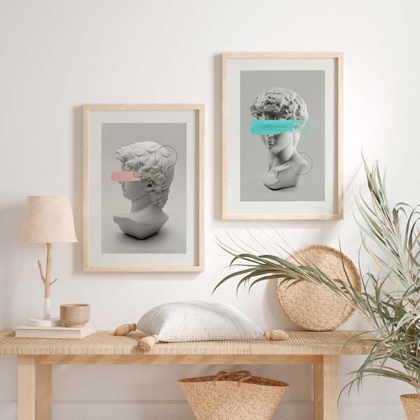 decoración con cuadros, ideas - conjunto de dos cuadros fotográficos de esculturas - kudeko