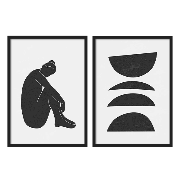 conjunto de cuadros abstractos en blanco y negro - kudeko