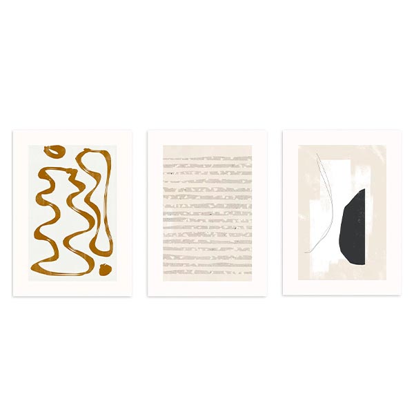 conjunto de tres cuadros abstractos de estilo nórdico, ilustraciones - kudeko