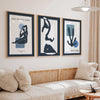 decoración con cuadros, ideas - conjunto de cuadros abstractos de ilustraciones en tonos azules - kudeko
