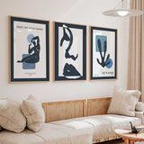 decoración con cuadros, ideas - conjunto de cuadros abstractos de ilustraciones en tonos azules - kudeko