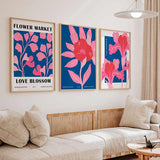 decoración con cuadros, ideas - conjunto de cuadros florales y coloridos, ilustraciones - kudeko