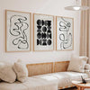 decoración con cuadros, ideas - conjunto de cuadros y láminas decorativas de ilustraciones abstractas en blanco y negro - kudeko