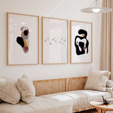 decoración con cuadros, ideas - conjunto de cuadros abstractos, ilustraciones - kudeko