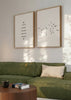 Set aus zwei Wandbildern mit schwarzen Vögeln im Flug, den Wörtern LOVE, AMOR, AMORE, AMOUR und AMARE auf weißem Hintergrund, im minimalistischen und modernen Stil. Erhältlich auf kudeko.com