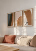 Conjunto de tres cuadros decorativos de estilo minimalista y abstracto, composición abstracta en tonos cálidos, modelo Three Combo - Warm Paint