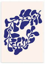 lámina decorativa de ilustración abstracta de flor azul sobre fondo beige - kudeko