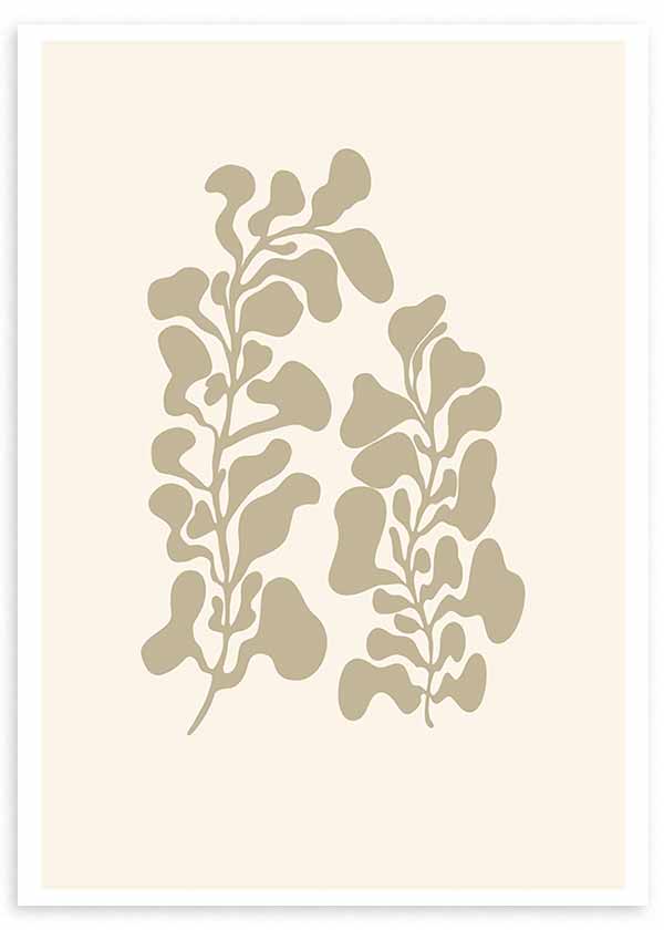 lámina decorativa de ilustración abstracta de flor en tonos beige amarillentos - kudeko