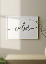 decoración con cuadros, ideas - lámina decorativa horizontal en blanco y negro con palabra "calma" - kudeko