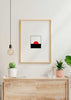 Decoración con cuadros, ideas -  cuadro minimalista del amanecer estilo geométrico. Colores blanco, negro y rojo. Lámina decorativa.
