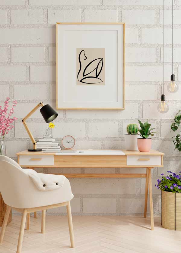 Decoración con cuadros, ideas -  cuadro abstracto de mujer ilustrado en blanco, negro y beige. Lámina decorativa.