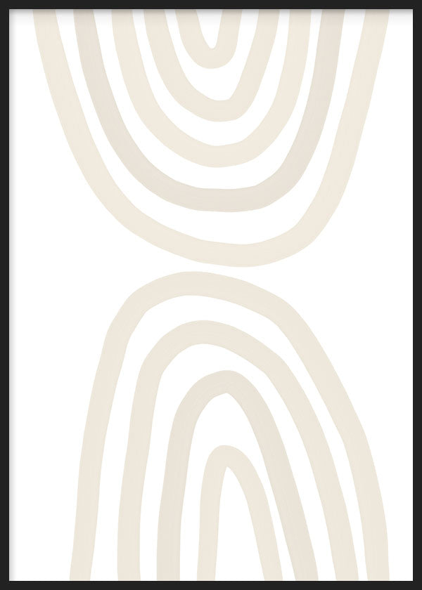 Cuadro con arcos abstractos simétricos en beige suave sobre fondo blanco, composición limpia de estilo minimalista. Disponible en kudeko.com