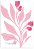 lámina decorativa de ilustración de flor rosa sobre fondo blanco.