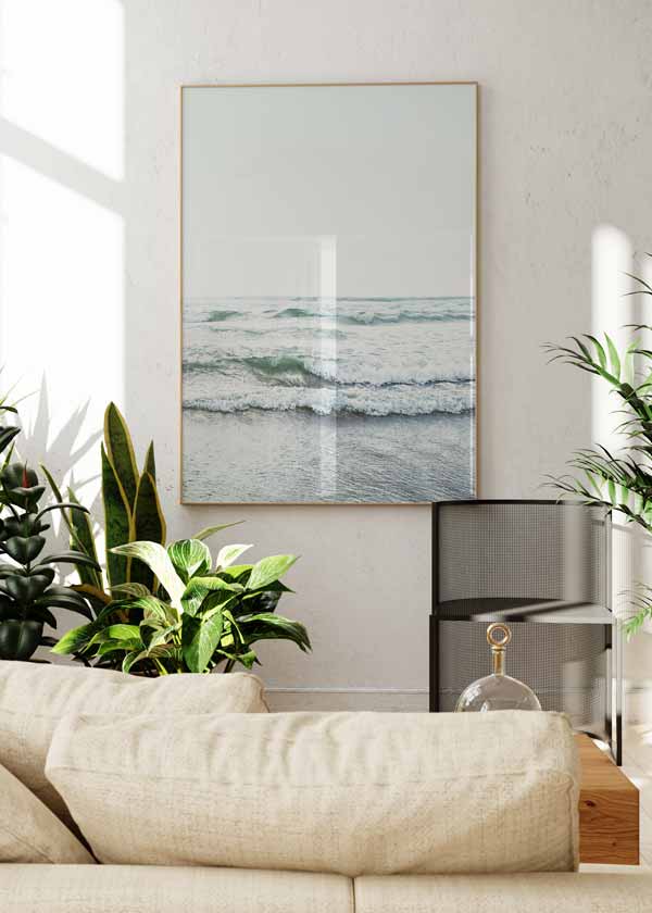 decoración con cuadros, ideas - lámina decorativa de fotografía de mar y olas rompiendo en la playa - kudeko