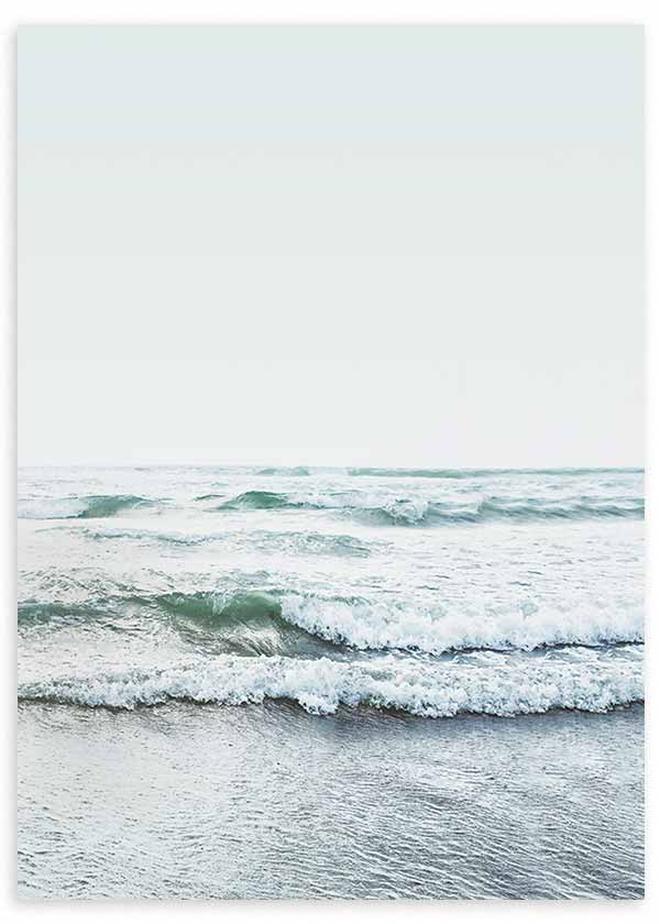 lámina decorativa de fotografía de mar y olas rompiendo en la playa - kudeko