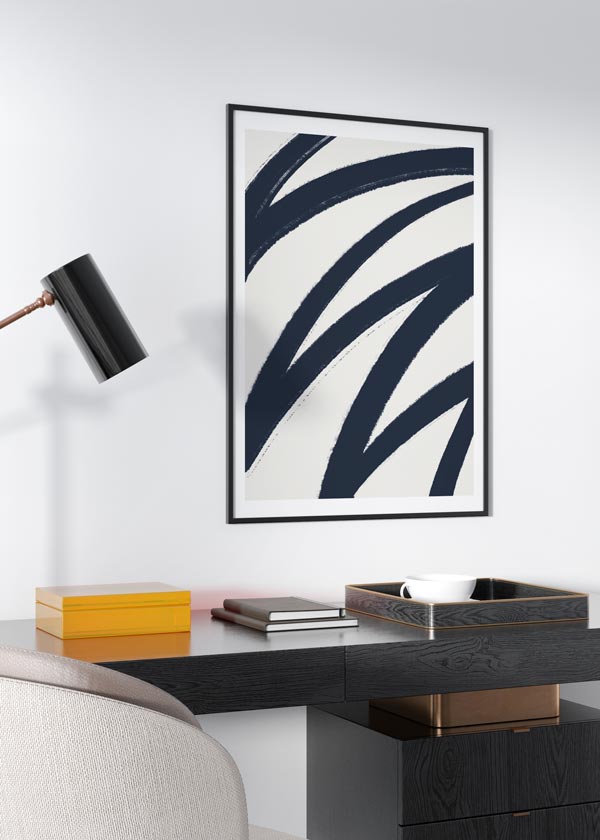Decoración con cuadros, ideas -  Cuadro moderno y minimalista con brocha azul y fondo beige claro. Una lámina decorativa sencilla que respetará el resto de la decoración al mismo tiempo que destaca en el salón o dormitorio.