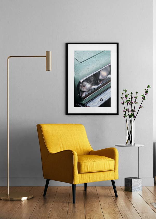 Decoración con cuadros, ideas -  cuadro fotografía coche vintage color azul turquesa. Lámina decorativa de foto de coche vintage azul turquesa