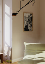 Cuadro decorativo de estilo blanco_y_negro y minimalista colocado en salón, fotografía urbana en blanco y negro de Nueva York, modelo Nueva York I