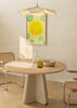 Cuadro decorativo de estilo ilustración y tonos_pastel colocado en habitación infantil, sol sonriente infantil entre nubes, modelo Matahari