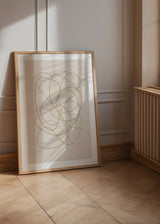 Cuadro decorativo de estilo minimalista y abstracto colocado en salón, líneas abstractas orgánicas en beige, modelo Caminos Cruzados