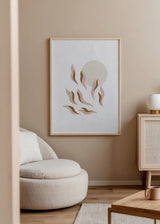 Cuadro decorativo de estilo minimalista y abstracto colocado en salón, flor abstracta minimalista en tonos suaves, modelo Minimal Dream Flower