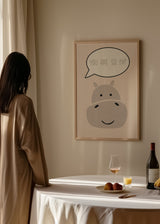 Cuadro decorativo de estilo minimalista y blanco_y_negro colocado en habitación infantil, hipopótamo infantil con frase divertida, modelo Hippo Nursery Print