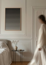 Cuadro decorativo de estilo minimalista y blanco_y_negro colocado en salón, composición lineal en blanco y negro, modelo Degradado Lineal II