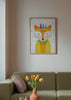 Cuadro decorativo de estilo minimalista y colorido colocado en habitación infantil, zorro infantil colorido con gotas de lluvia, modelo The Rainmaker