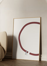 Cuadro decorativo de estilo minimalista y ilustración colocado en salón, ilustración minimalista conceptual con forma orgánica roja, modelo Let's reconnect