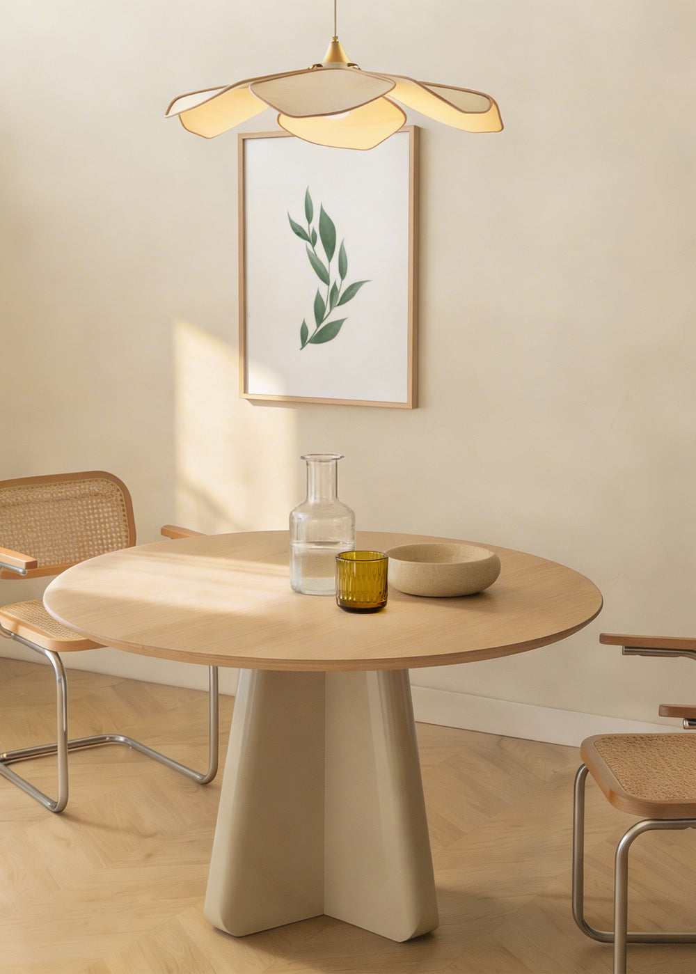 Cuadro decorativo de estilo minimalista y nórdico colocado en salón, rama decorativa de hojas verdes, modelo Rama & Hojas III