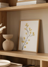 Cuadro decorativo de estilo minimalista y orgánico colocado en salón, rama botánica amarilla minimalista, modelo Rama Amarilla I