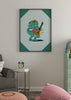Decoración con cuadros, ideas -  cuadro infantil de dinosaurio rockero en colores verdes. Lámina decorativa infantil de dinosaurio.
