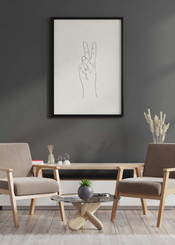 Decoración con cuadros, ideas -  cuadro con mano haciendo el símbolo de la paz. Cuadro nórdico.. Lámina decorativa.