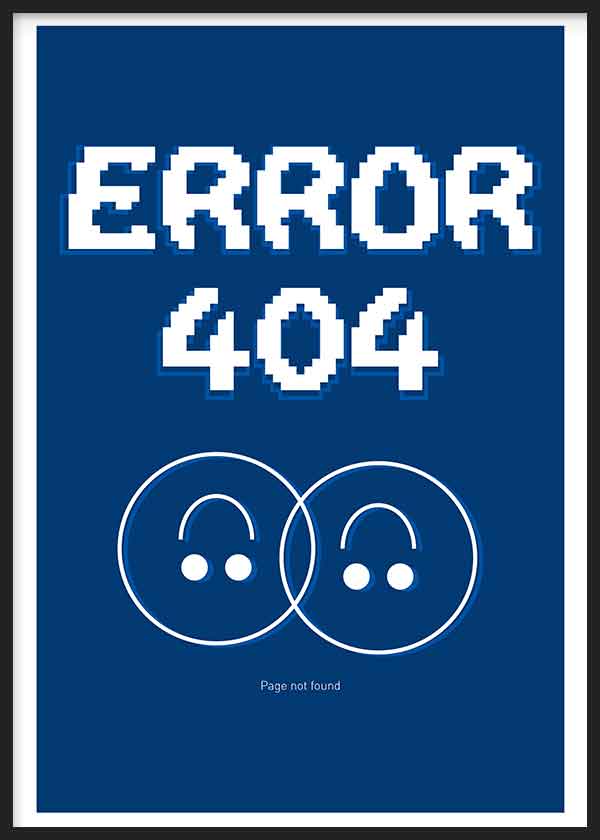 cuadro lámina decorativa colorida de ilustración smiley y error 404 - kudeko