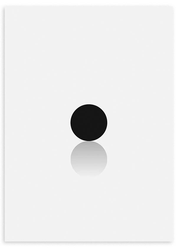 cuadro geométrico y minimalista de esfera negra en fondo blanco. Lámina decorativa.