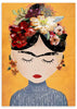 lámina decorativa de mujer Frida Kalho con flores - kudeko