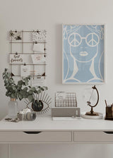 Decoración con cuadros, ideas -  lámina decorativa de ilustración hippie en color azul cielo