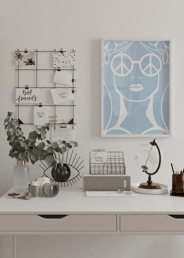 Decoración con cuadros, ideas -  lámina decorativa de ilustración hippie en color azul cielo