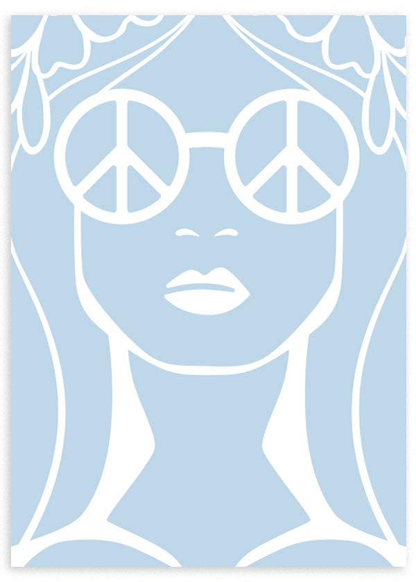 lámina decorativa de ilustración hippie en color azul cielo