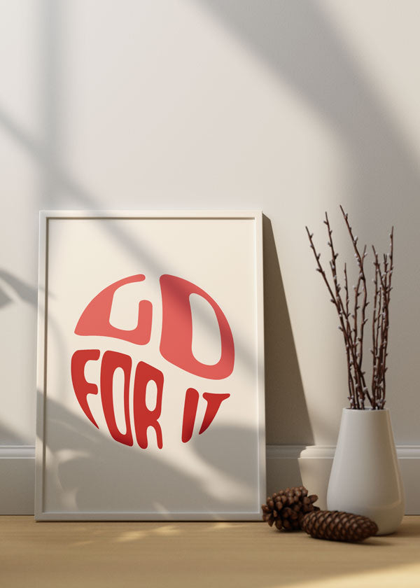 Decoración con cuadros, ideas -  lámina decorativa con frase "Go For it" en tonos rojos y fondo blanco