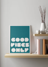 Cuadro con frase, colorido, Posters, Prints, & Visual Artwork, Good Vibes Only Aguamarina
