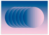 lámina decorativa horizontal de ilustración colorida y geométrica con círculos y gradiente en azul y morado - kudeko