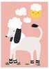 lámina decorativa infantil de ilustración de perro blanco y sol, fondo rosa - kudeko