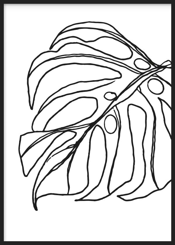 cuadro para lámina decorativa en blanco y negro y minimalista con hoja