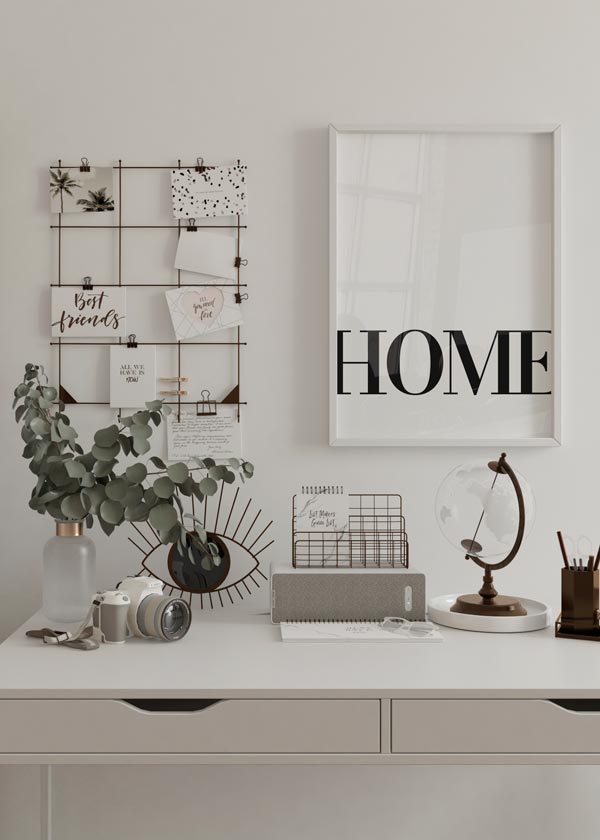 Decoración con cuadros, ideas -  lámina decorativa en blanco y negro y minimalista con palabra home
