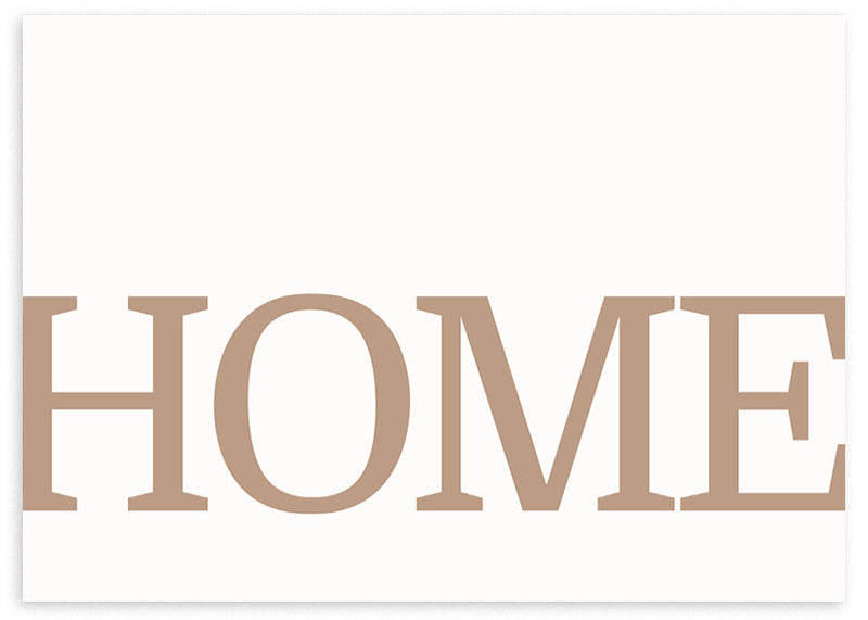 lámina decorativa con la palabra Home en tonos tierra, cuadro panorámico