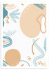 cuadro abstracto con tonos naranjas y azules sobre fondo blanco. Lámina decorativa.