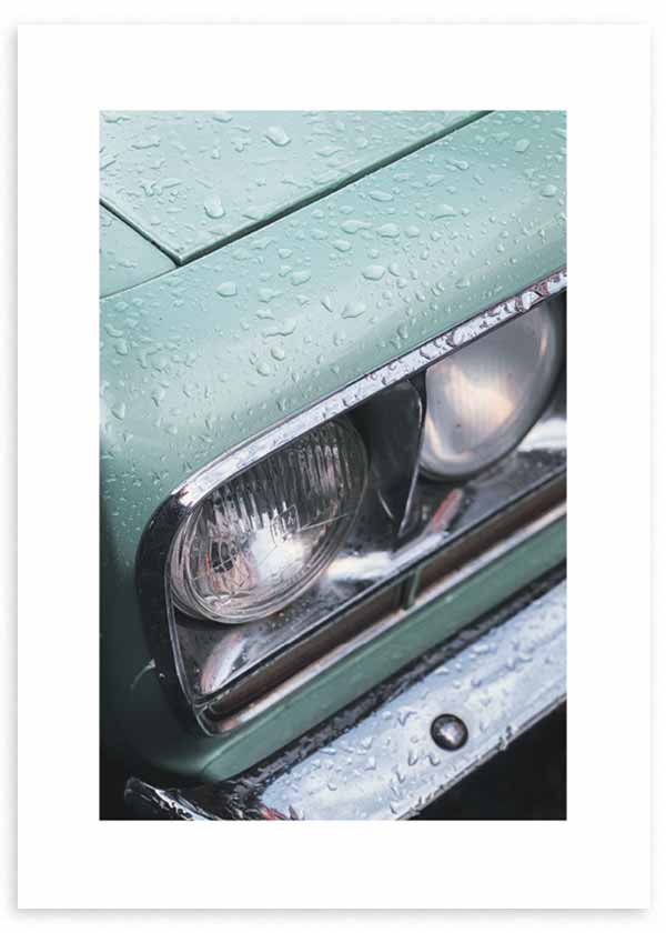 cuadro fotografía coche vintage color azul turquesa. Lámina decorativa de foto de coche vintage azul turquesa