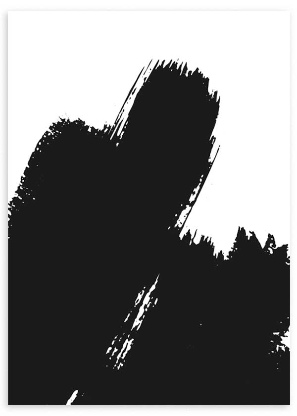 cuadro abstracto con pinceladas gruesas negras sobre fondo blanco. Lámina decorativa.